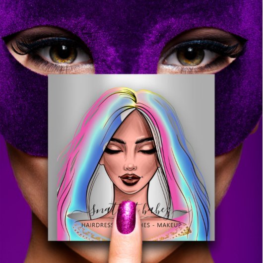 Makeup Artist Eyelashes Brows Silver Holograph Quadratische Visitenkarte