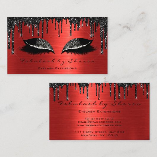 Makeup Artist Eyelashes Extension Black Tropfens R Visitenkarte (Vorne/Hinten)