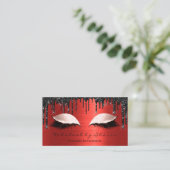 Makeup Artist Eyelashes Extension Red Black Tropfe Visitenkarte (Stehend Vorderseite)