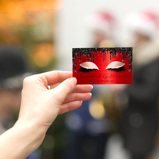 Makeup Artist Eyelashes Extension Red Black Tropfe Visitenkarte