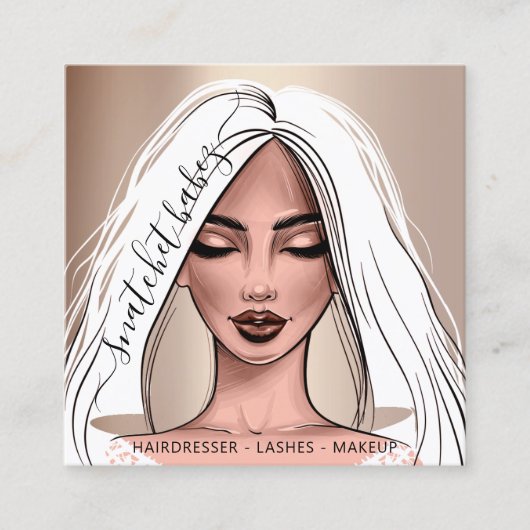 Makeup Artist Eyelashes Haare Brows Rose White Squ Quadratische Visitenkarte (Vorderseite)