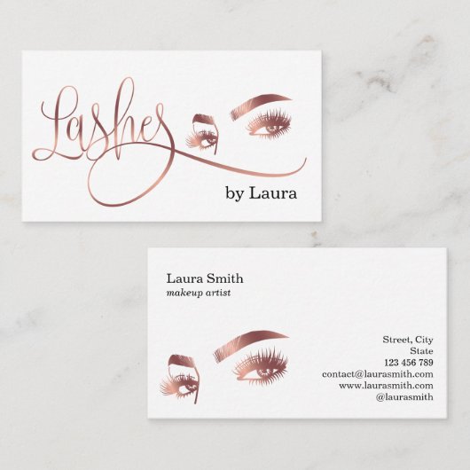 Makeup artist Eyelashes Rose Gold Schönheitssalon Visitenkarte (Vorne/Hinten)