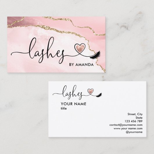 Makeup Artist Eyes Lashes Blush Pink Agate Visitenkarte (Vorne/Hinten)