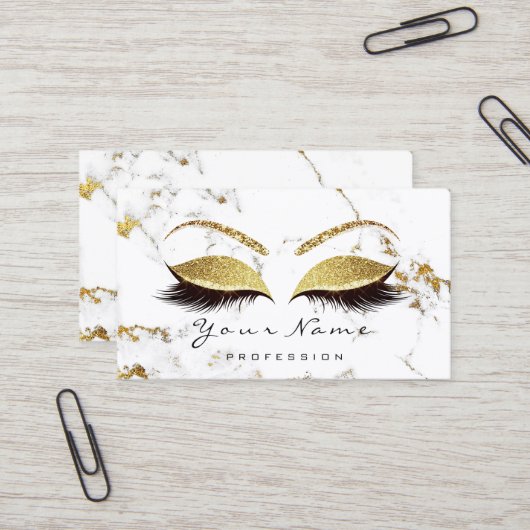 Makeup Artist Eyes Lashes Glitzer Gold Marmor Visitenkarte (Vorderseite/Rückseite Beispiel)