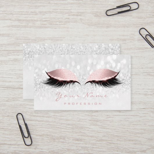Makeup Artist Eyes Lashes Glitzer Pink Blush Grau Visitenkarte (Vorderseite/Rückseite Beispiel)