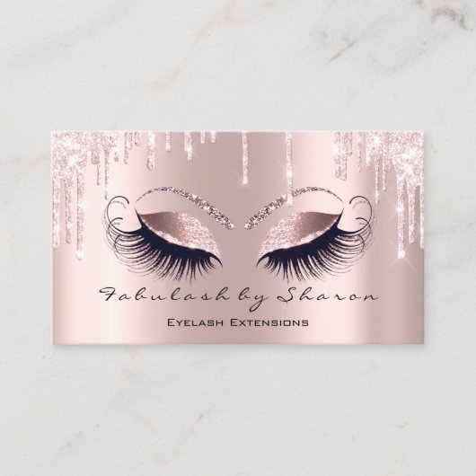 Makeup Artist Eyes Lashes Glitzer Rose Tropfen Lux Visitenkarte (Vorderseite)
