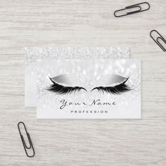 Makeup Artist Eyes Lashes Glitzer Silver Gray Visitenkarte (Vorderseite/Rückseite Beispiel)
