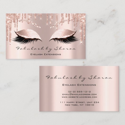 Makeup Artist Eyes Lashes Glitzer Tropfen Rose Bro Visitenkarte (Vorne/Hinten)