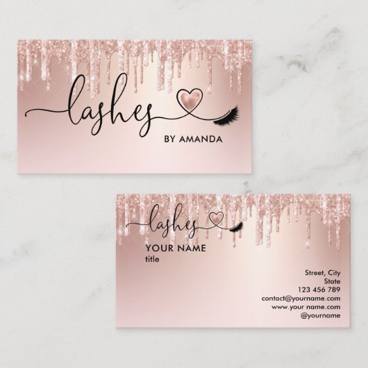 Makeup Artist Eyes Lashes Rosa Glitzer Busi Visitenkarte (Vorne/Hinten)