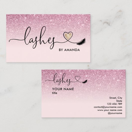 Makeup Artist Eyes Lashes Rosa Glitzer Busi Visitenkarte (Vorne/Hinten)