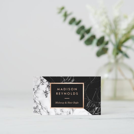 Makeup Artist Fashionable Mixed Black White Marble Visitenkarte (Stehend Vorderseite)