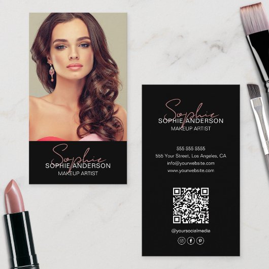 Makeup Artist Foto Black Visitenkarte
