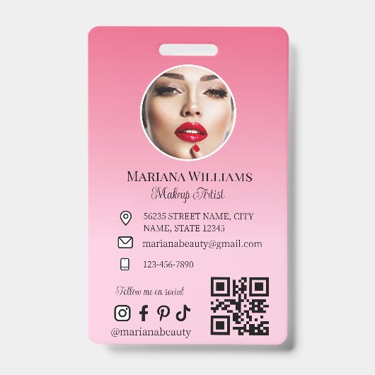 Makeup artist Foto qr Code rosa kleine Unternehmen Ausweis (Front)