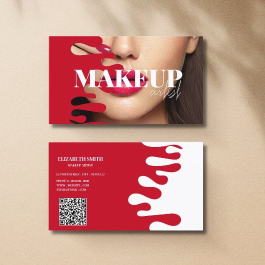 Makeup Artist Foto QR Code rote Visitenkarte