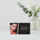 Makeup artist Foto Rose Goldfolie modern schwarz Visitenkarte (Stehend Vorderseite)
