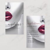 Makeup Artist Foto Rote Lippen Bordeaux Elegant Visitenkarte (Vorne/Hinten)
