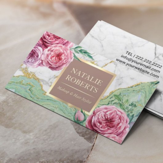 Makeup Artist Friseur Chic Blumenmarmor Agate Visitenkarte