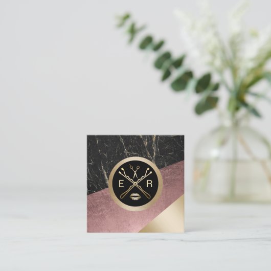Makeup Artist Friseur Salon Moderne Rose Gold & Ma Quadratische Visitenkarte (Stehend Vorderseite)