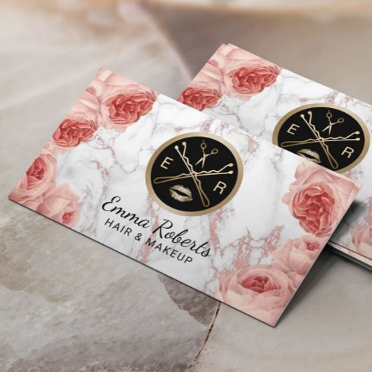 Makeup Artist Friseur Salon Vintager Blumenmarmor Visitenkarte