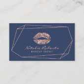 Makeup Artist Geometric Rose Gold Lips Navy Blue Visitenkarte (Vorderseite)