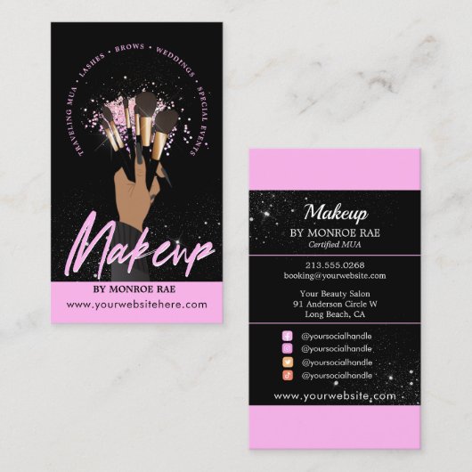 Makeup Artist Glam MUA Beauty Salon Logo Business Visitenkarte (Vorne/Hinten)