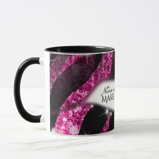 Makeup Artist Glam Pink Glitzer Lips Zebra Print Tasse (Links)
