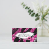 Makeup Artist Glam Pink Glitzer Lips Zebra Print Visitenkarte (Stehend Vorderseite)