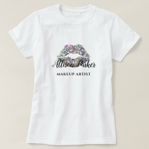 MAKEUP ARTIST Glitter Logo Kuss Name T-Shirt