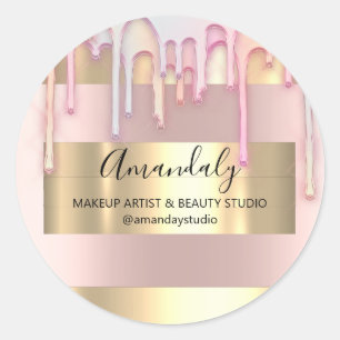 Makeup Artist Glitzer Gold Frame Rose Rosa Runder Aufkleber