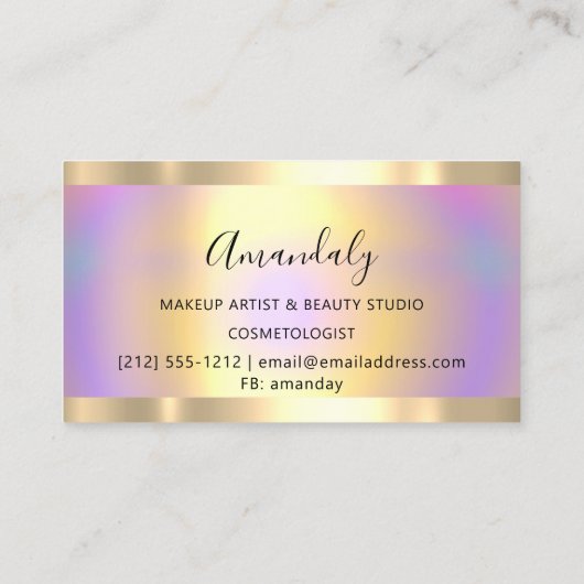 Makeup Artist Glitzer Gold Gerahmte Tropfen Hologr Visitenkarte (Rückseite)