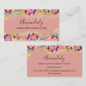 Makeup Artist Glitzer Gold Kosmetik Floral Visitenkarte (Vorne/Hinten)