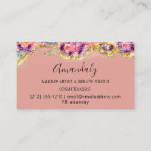 Makeup Artist Glitzer Gold Kosmetik Floral Visitenkarte (Rückseite)