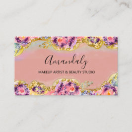 Makeup Artist Glitzer Gold Kosmetik Floral Visitenkarte