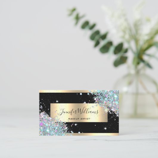 Makeup Artist Glitzer Holographic Glitzer Gold Visitenkarte (Stehend Vorderseite)