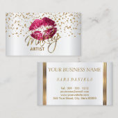 Makeup Artist Gold Confetti & Hot Pink Lips Satin Visitenkarte (Vorne/Hinten)