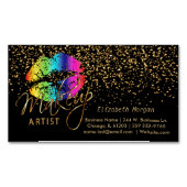 Makeup Artist - Gold Confetti & Rainbow Lippen Magnetische Visitenkarte (Vorderseite)