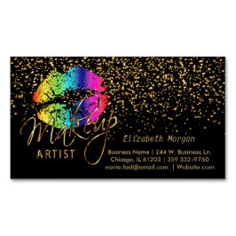 Makeup Artist - Gold Confetti & Rainbow Lippen Magnetische Visitenkarte