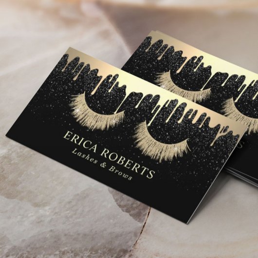 Makeup Artist Gold Eyelash Salon Trendy Tropfen Visitenkarte
