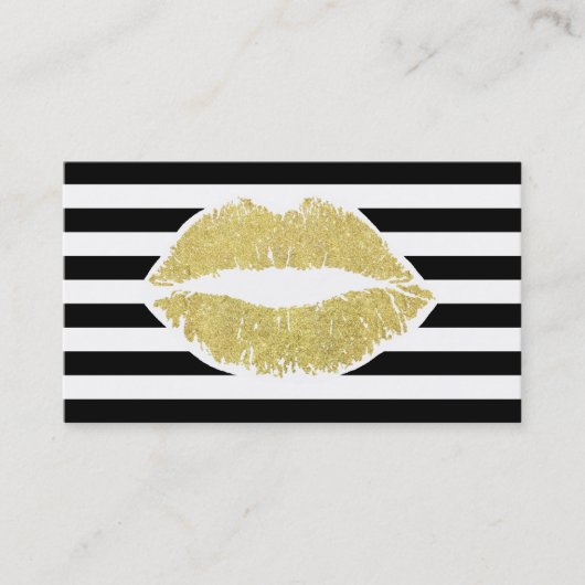 Makeup Artist | Gold Glitzer Lips Modern Strips Visitenkarte (Vorderseite)