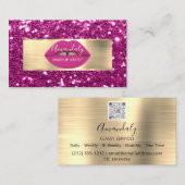 Makeup Artist Gold Glitzer QR-Logo Rosa Lippe B Visitenkarte (Vorne/Hinten)