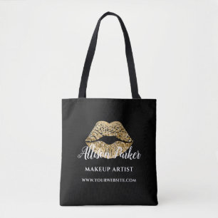 Makeup Artist Gold Kiss Lips Business Tasche