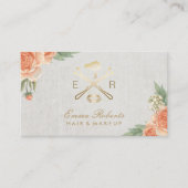 Makeup Artist Gold Lips & Dryer Vintage Blumen Visitenkarte (Vorderseite)