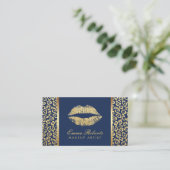 Makeup Artist Gold Lips Luxury Leopard Navy Blue Visitenkarte (Stehend Vorderseite)