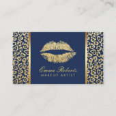 Makeup Artist Gold Lips Luxury Leopard Navy Blue Visitenkarte (Vorderseite)