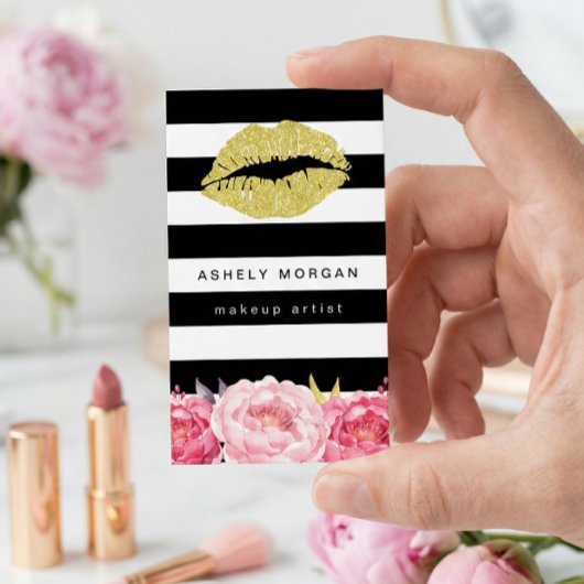 Makeup Artist Gold Lips Modern Blumenstrauß Deko S Visitenkarte