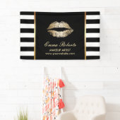 Makeup Artist Gold Lips Modern Schwarz-weiße Strei Banner (Insitu)
