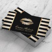Makeup Artist Gold Lips Modern Schwarze Streifen Visitenkarte