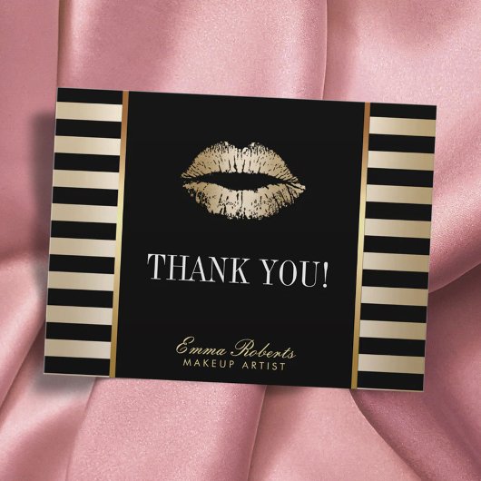 Makeup Artist Gold Lips Moderne Streifen Danke Postkarte
