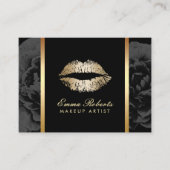 Makeup Artist Gold Lips Moderner Dunkler Blumensal Visitenkarte (Vorderseite)