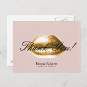Makeup Artist Gold Lips Rosa Salon Danke Postkarte (Vorne/Hinten)